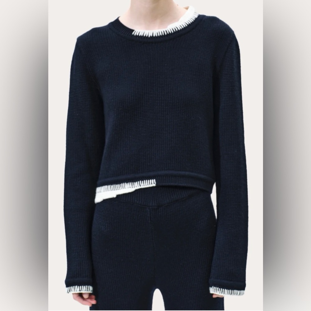 NWT LABECA WOOL SWEATER WITH CONTRAST STITCHING AND ASYMMETRICAL HEM